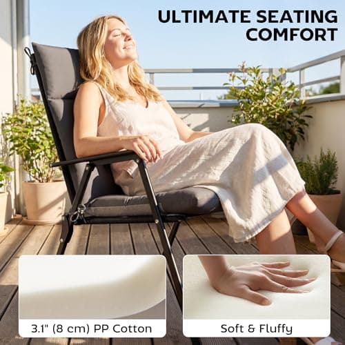 Outsunny Patio Chair Cushions Set of 4, Waterproof Lounge Chair Cushions with Ties, Non-Slip Replacement Seat Pads for Indoor Outdoor, Garden Furniture, 44"x21", Dark Grey — view 2