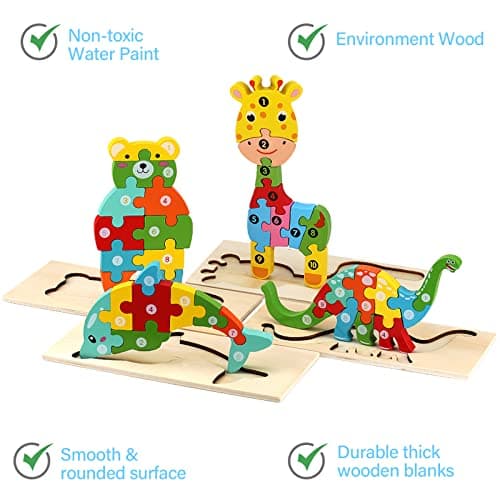 Wooden Puzzles for Toddlers 3-5 Year Old, Kids Montessori Toys for 3 Year Old, Learning Educational Wood Puzzle Toy Gift for 3 4 5 Year Old Boys Girls - 4 Pack — view 4