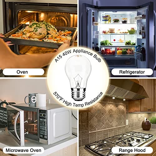 Appliance Oven Light Bulb A15 40W High Temperature 500 Degrees Resistant for Refrigerator Over Stove Microwave Range Hood Lava Lamp Replacement Bulb E26 Medium Base 120V Warm White — view 2