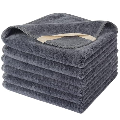 Sinland Microfiber Facial Cloths Fast Drying Washcloth Reusable Makeup Removing Towels Super Soft Facial Cleansing Cloths for Face, Eye, Lips 12 inch x 12 inch Grey 6 Pack