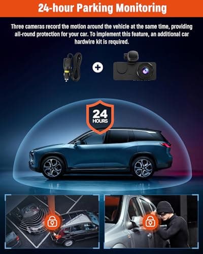 3 Channel Dash Camera, Dash Cam Front and Rear Inside, 4K UHD 170 Deg Wide Angle Dashboard Camera with 32GB SD Card, Built in IR Night Vision,Loop Recording,24H Parking Monitor, Accident Lock — view 5