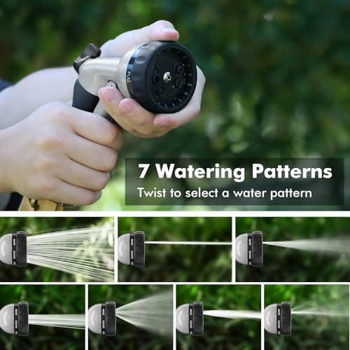 RESTMO Garden Hose Nozzle, Heavy Duty Metal Water Nozzle with 7 Adjustable Spray Patterns, High Pressure Hand Sprayer with Flow Control, for Watering Plants & Lawns, Washing Cars & Pets, Black — view 2