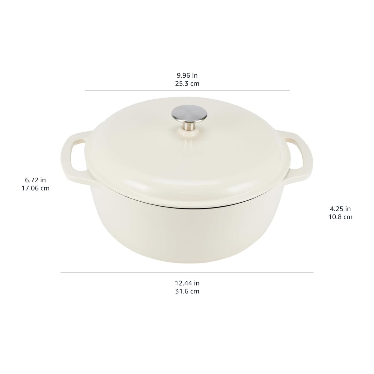 Amazon Basics Cazuela de hierro fundido esmaltado tipo «horno holandés», Redondo, 4.1 L, Blanco — view 4