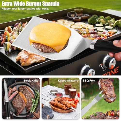 RINPIR 42pcs Griddle Accessories Kit for Blackstone, Flat Top Grill Spatula Set with Enlarged Spatulas, Melting Dome and Burger Press, Professional Hibachi Tools Gifts for Outdoor BBQ Teppanyaki — view 4