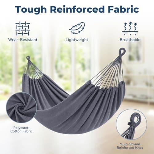 Hammock with Stand, Ohuhu Double Hammock with Space Saving Steel Stand & Pillow 2 Person Hammocks with Portable Carrying Bag for Camping Garden Patio Indoor Use Gift for Birthday, Grey — view 2
