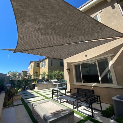 Sun Shade Sail, 10'x10'X10' Brown Triangle Outdoor Awning Shade Cover 185GSM HDPE UV Block for Patio Shading