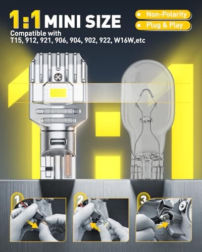 AUXITO 912 921 LED Bulb Reverse Light, 6500K White T15 W16W 906 904 Canbus Error Free LED Backup Light Bulb, Super Bright Back Up License Plate Light Halogen Replacement for Car Truck, Pack of 2 — view 4