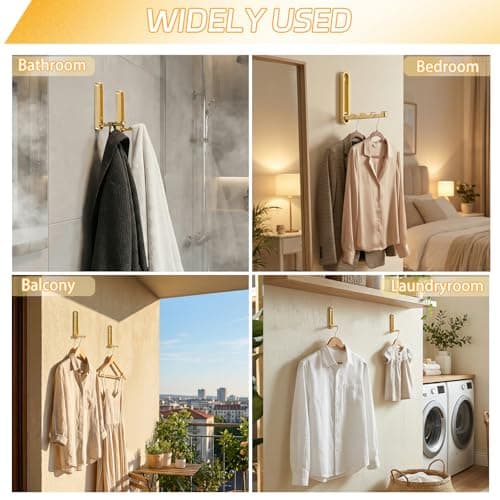 Dntorx 2 Pcs Extended Folding Coat Hooks Wall Mounted, 4.33 in Gold Foldable Wall Hooks Heavy Duty Valet RV Hooks Bathroom Towel Hooks Robe Hooks for Hanging Towels Clothes Coat Hat Bags — view 5