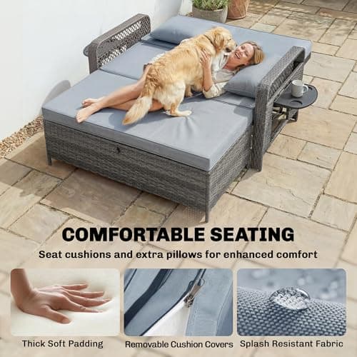 Outsunny 2 Pieces Patio Lounge Chair Set with Cushions, PE Wicker Outdoor Chaise Lounge with Adjustable Backrest, Side Trays and Storage Ottoman, Tanning Chair, Light Grey — view 8