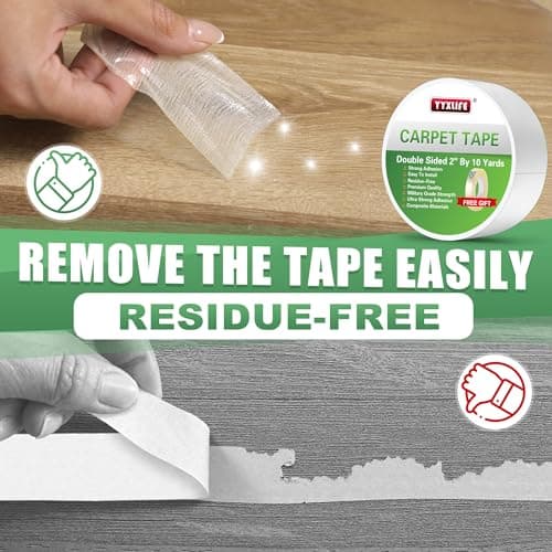 YYXLIFE Double Sided Removable Rug Tape - Carpet Adhesive for Hardwood Floors,Non Slip Anti Curling Floor Tape for Area Rugs,Mats,Carpets - No Residue Strong Hold for Tile, 2Inch x 10Yards,White — view 5