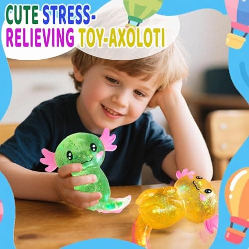 Axolotl Squishy Stress Relief Toy Glitter Fidget Toys Cute Malt Sugar Axolotl Toy Fidget Toys for Kids Youth Adult, Party Favors Anxiety Relief Squishy Toys(Blue) — view 4