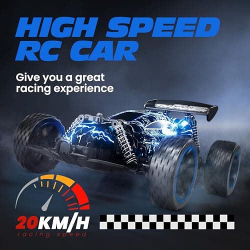Tecnock RC Cars, Remote Control Car for Boys and Girls, 1:18 Scale RC Car, 2.4GHz 2WD All-Terrain RC Truck, Rechargeable Battery for 50-Min Play, Gift for Kids (Blue, Glow) — view 3
