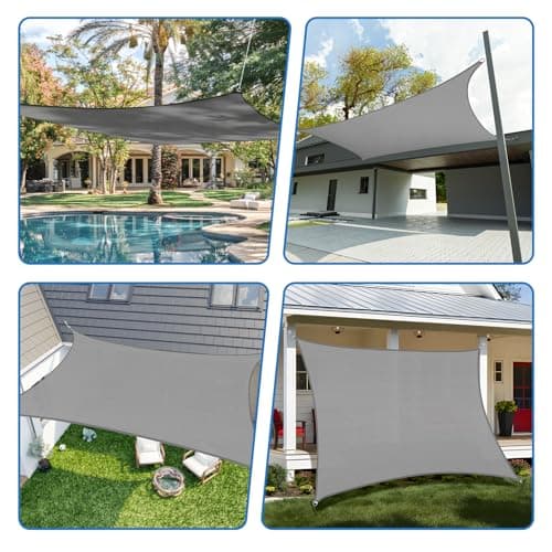 TANG 20' x 20' Sun Shade Sail Rectangle Outdoor Canopy UV Block Sunshades for Patio, Square Shade Cloth for Backyard Porch Deck Garden Pergola Cover, Gray