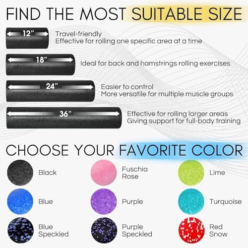 Yes4All High-Density EPP Round Back Roller Foam, Foam Roller for Yoga, Pilates & Stretching - 12, 18, 24, 36 inch — view 5