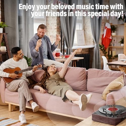 Vinyl Record Player Turntable with Built-in Bluetooth Receiver & 2 Stereo Speakers, 3 Speed 3 Size Portable Retro Record Player for Entertainment and Home Decoration — view 7