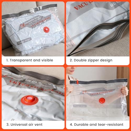 Travel Vacuum Bags with Rechargeable Air Pump,12 Pack Reusable Space Saver Bags – Compression Packing Bags for Suitcase, LuggageBlankets, Clothing,Comforters and Pillows — view 3