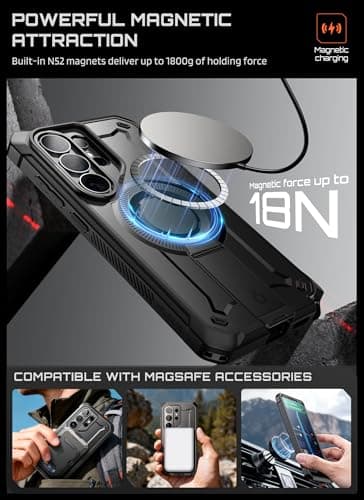 SUPCASE for Samsung Galaxy S26 Ultra Case with Stand, Military-Grade Drop Protection, Compatible with Wireless Charging/MagSafe, Built-in Screen Protector & Front Frame – UB Pro Mag, Black — view 3