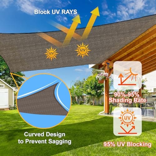 Sun Shade Sail, 10'x10'X10' Brown Triangle Outdoor Awning Shade Cover 185GSM HDPE UV Block for Patio Shading — view 3