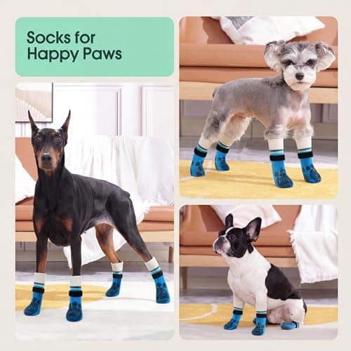Kuoser Anti Slip Dog Socks to Prevent Licking Paws, Dog Grippy Socks for Hardwood Floors Hot Pavement, 4Pack Traction Control Booties Paw Protectors for Small Medium Large Senior Dogs, Blue XS — view 6