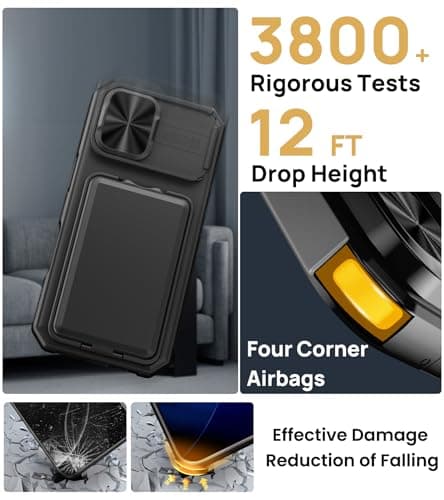 SSLOTSCASE for iPhone 17 Case with Card Holder & Kickstand & Slide Camera Lens Cover & Camera Stand & Wallet, Military-Grade Heavy Duty Hard Rugged Phone Case Cover for iPhone 17 6.3'' 5G 2025, Black — view 5