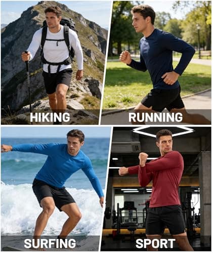 ZITY 5 Pack Gym Shirts Men Running Tops Breathable Sport T Shirts Moisture Wicking UPF 50+ Training Long Sleeve Tops, L