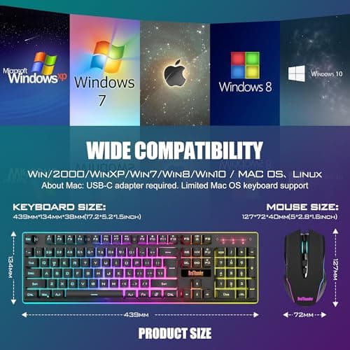 RedThunder K10 Wireless Gaming Keyboard and Mouse Combo, RGB Backlight Rechargeable 3800mAh Battery, 26-Key Anti-ghosting Keyboard + 7D 3200DPI Mice for PC Gamer — view 6