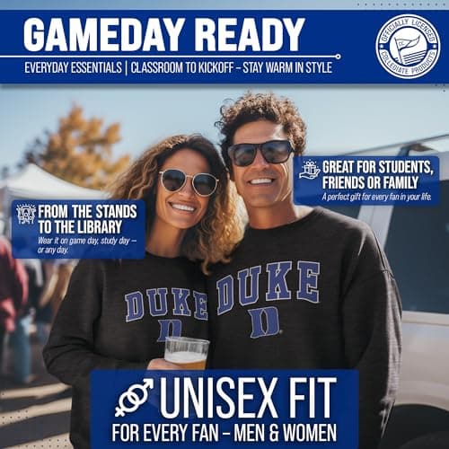 Duke Sweatshirt Fleece Crewneck for Men and Women - Black Heather, Small — view 3