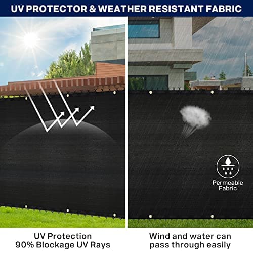 Duerer Privacy Fence Screen 6 x 50ft Black Fence Covering Heavy Duty 170GSM Commercial Windscreen Fencing Mesh Shade Net Cover, UV Protection 90% Blockage Outdoor Backyard, Patio with Cable Ties — view 3