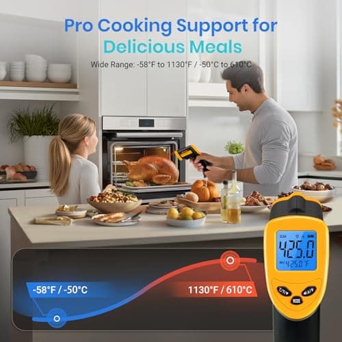 Etekcity Lasergrip 1080 Laser Thermometer Digital Infrared Thermometer Temperature Gun for Kitchen Cooking BBQ Grill and Bath Water, -58℉~1130℉ (-50℃～610℃), Yellow and Black — view 2