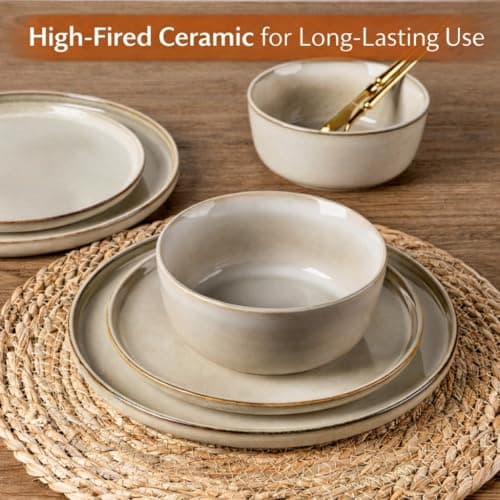 AmorArc Stoneware Dinnerware Sets,Round Reactive Glaze Plates and Bowls Set,Highly Chip and Crack Resistant | Dishwasher & Microwave Safe Dishes Set,Service for 4 (12pc) — view 4