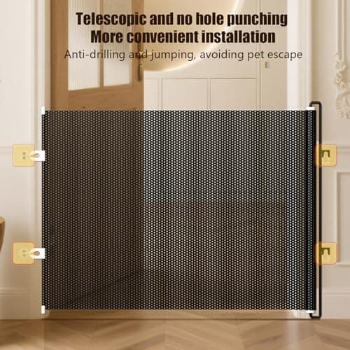 Retractable Dog Gate, Anti-Jumping Partition Fence for Dogs, No Drill Retractable Pet Safety Barrier, Reinforced Mesh Safety Barrier, Portable Indoor Mesh Gate, for Decks, Stairs, Doorways — view 2