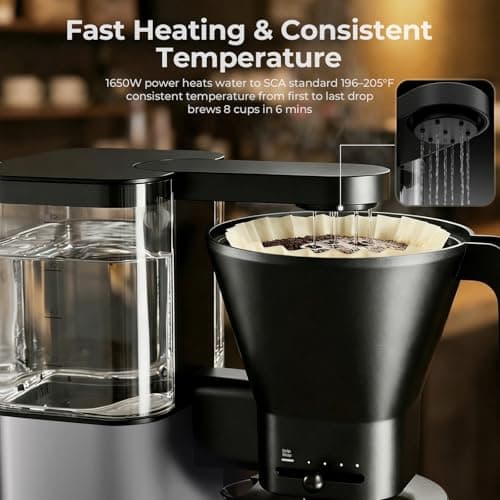 Kismile 8 Cup Drip Coffee Maker, SCA Certified Hot & Cold Brew Coffee Machine, Fast Heating to 197–205℉, 40 Min Keep Warm, Adjustable Flow Control, Easy to Clean — view 2