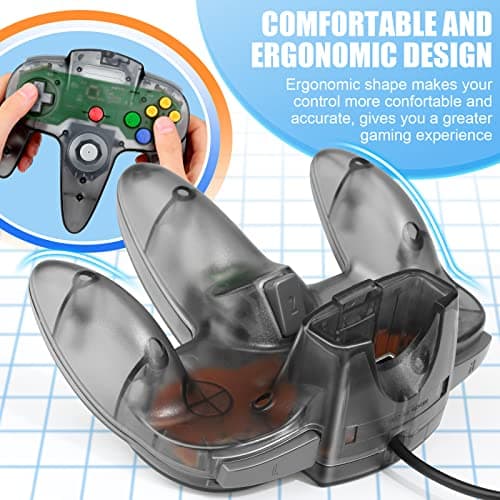 2 Pack FISUPER USB N64 Controller, Wired USB Gamepad Joystick for Windows PC MAC Raspberry PI (2X Clear Black) — view 2
