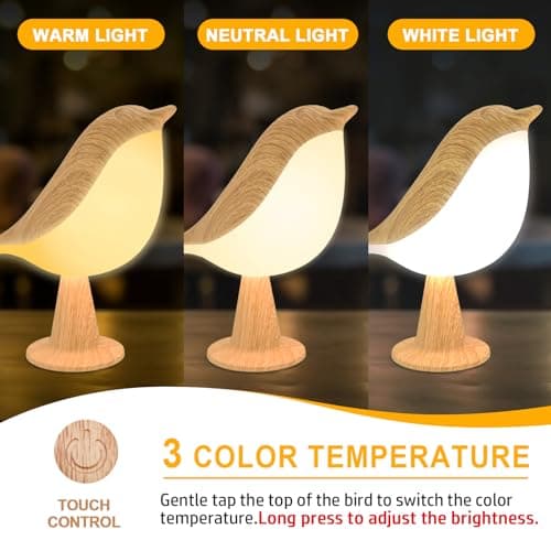 Deogos 2 Cute Bird Table Lamps Combo,Rechargeable Cordless Lamp with 3 Color Temperature and Adjustable Brightness,Small Desk Lights for Bedroom Nightstand Bedside Table - Wood Tone — view 3