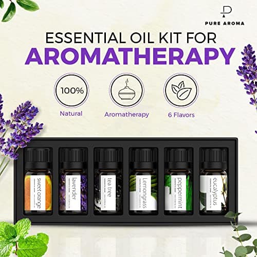 PURE AROMA Essential oils 100% Pure Therapeutic Grade Oils kit- Top 6 Aromatherapy Oils Gift Set-6 Pack, 10ML(Eucalyptus, Lavender, Lemon grass, Orange, Peppermint, Tea Tree) — view 4