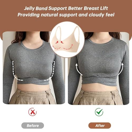 OEAK Womens Wireless Jelly Bras Comfortable Push Up Bra No Underwire Gel Bra Full Support Lift Everyday Seamless Tshirt Bras Beige XS — view 3