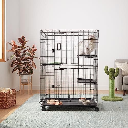 Amazon Basics Large 3-Tier Cat Cage Playpen Box Crate Kennel - 91cm x 57cm x 128cm Inches, Black — view 5