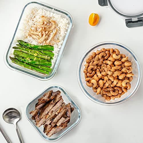 KOMUEE 30 Pieces Glass Food Storage Containers Set, Glass Meal Prep Containers Set with Snap Locking Lids, Airtight lunch Containers for Microwave, Oven, Freezer & Dishwasher,Gray — view 5