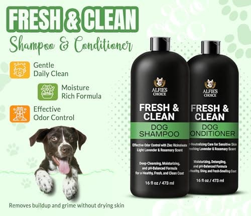 ALFIE'S CHOICE Dog Shampoo for Smelly Dogs | Fresh & Clean Shampoo and Conditioner Set | 16 fl oz Each | Lavender & Rosemary Deodorizing Wash | Odor Control for All Breeds