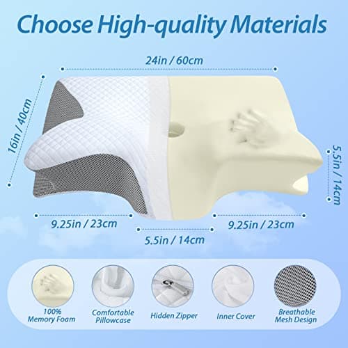 HOMCA Memory Foam Pillow, 2 in 1 Cervical Pillow for Neck Pain Relief, Ergonomic Neck Support Pillows for Side Back Stomach Sleepers with Breathable Pillowcase (Gray) — view 2