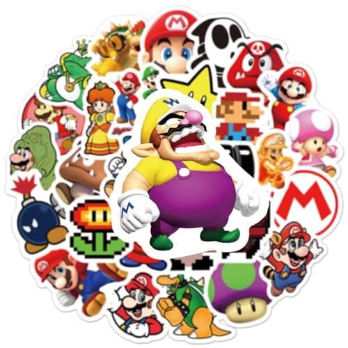 50Pcs Cartoon Mario Stickers for Kids, Vinyl Waterproof Game Decal for Water Bottle Laptop Sticker for DIY Decorate Bumper Phone Hard Hat Kids Teens Gifts (MLA) — view 3