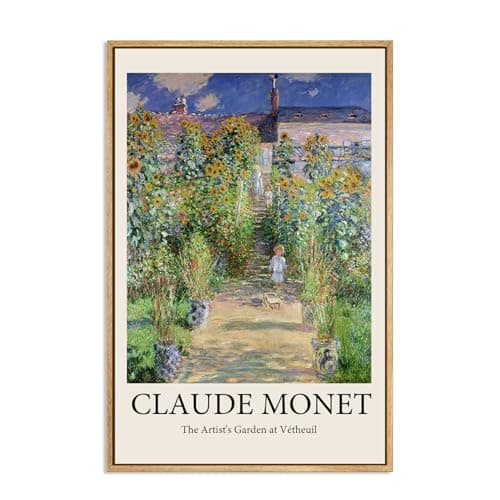 Eliko Claude Monet Framed Canvas Wall Art,The Artist's Garden at Vetheuil Painting Framed Wall Art, Impressionist Famous Oil Painting Reproductions for Living Room Office Classroom Wall Decor -16x24in