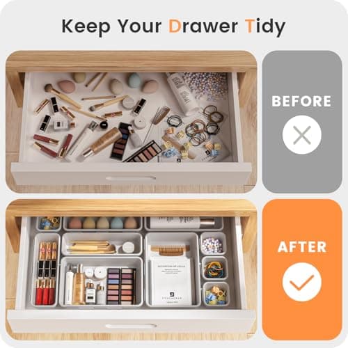 【Military Grade】A-LuGei Drawer Organizer,【𝟱𝗦𝗶𝘇𝗲】Makeup organizer,【Holds 177 Items】Bathroom Organizers and Storage,Organization and Storage,Desk Drawer Organizer for Vanity【White】 — view 3