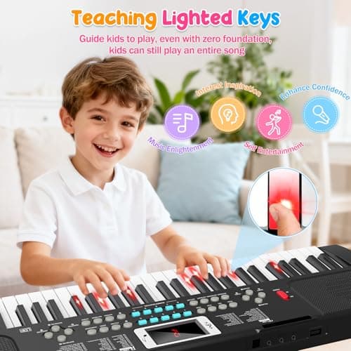 61 Keys Kid Piano Keyboard with Light-up Keys Teaching Mode Dual Speaker — view 3