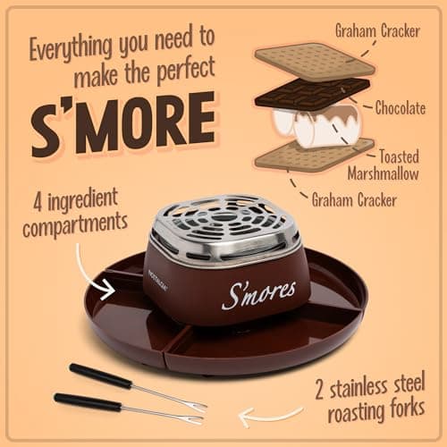 Nostalgia Tabletop Indoor Electric S'mores Maker - Smores Kit With Marshmallow Roasting Sticks and 4 Trays for Graham Crackers, Chocolate, and Marshmallows - Movie Night Supplies - Brown — view 3