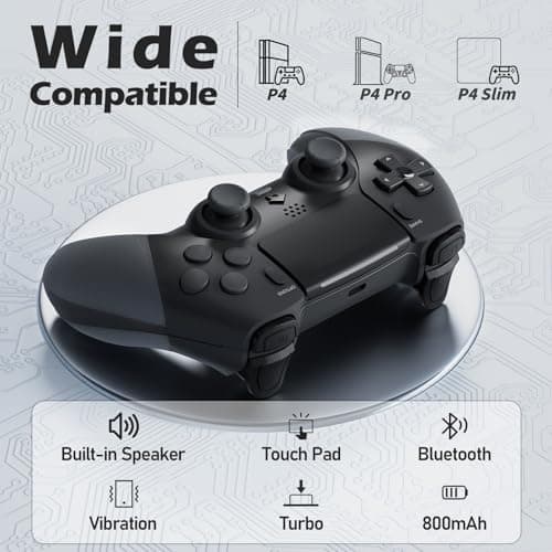 CHEREEKI Wireless Controller for PS4 with 2 Macro Buttons, Motion Sensors, Dual Vibration, Built-in Speaker and Turbo Function, Gamepad Joystick for PS-4, Compatible with PS-4, Slim, Pro — view 5