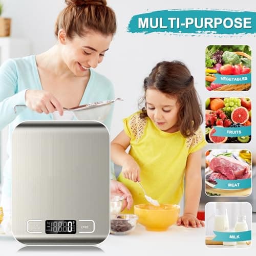 Food Scale, 11lb Kitchen Scale with 6 Units Tare Function & LCD Display, 0.05oz/1g Stainless Steel Digital Food Scale Grams and Ounces for Baking, Cooking, Dieting and Meal Prep (Batteries Included) — view 2