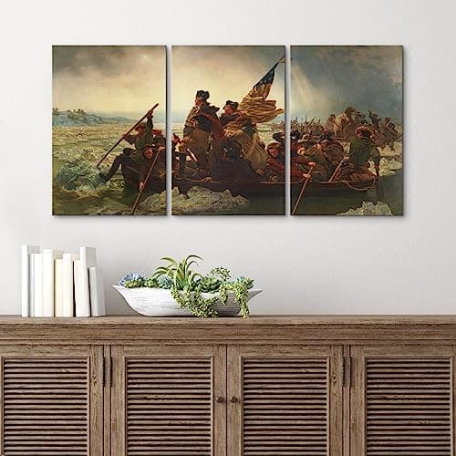 wall26 Canvas Print Wall Art Set Washington Crossing The Delaware by Emanuel Leutze Cultural Historic Oil Painting Fine Art ReproductionColorful for Living Room, Bedroom, Office - 24"x36" x 3 Panels — view 3