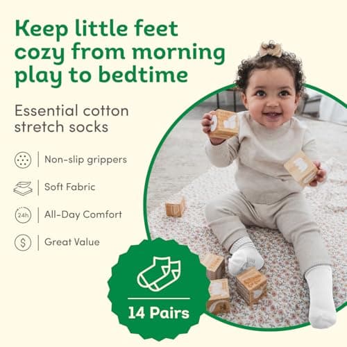 Fruit of the Loom Baby & Toddler Grow & Fit Flex Zones Cotton Stretch Crew Socks - Unisex, Girls, Boys (0-6 Months, White)