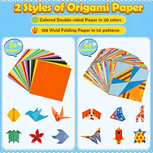 Origami Paper Set, 308PCS Kids Craft Paper Kit with Instructional Book for Girls Age 6,7,8,9,10,11,12, Art Projects Supplies for School Class Craft Lessons- Christmas Birthday Gifts for Boys&Girls — view 2